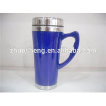 New design double wall high quality travel mug with plastic handle